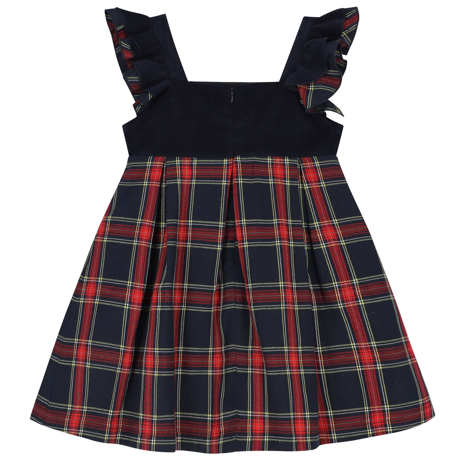 Girls Navy Blue & Red Tartan Dress, 1, hi-res image number null